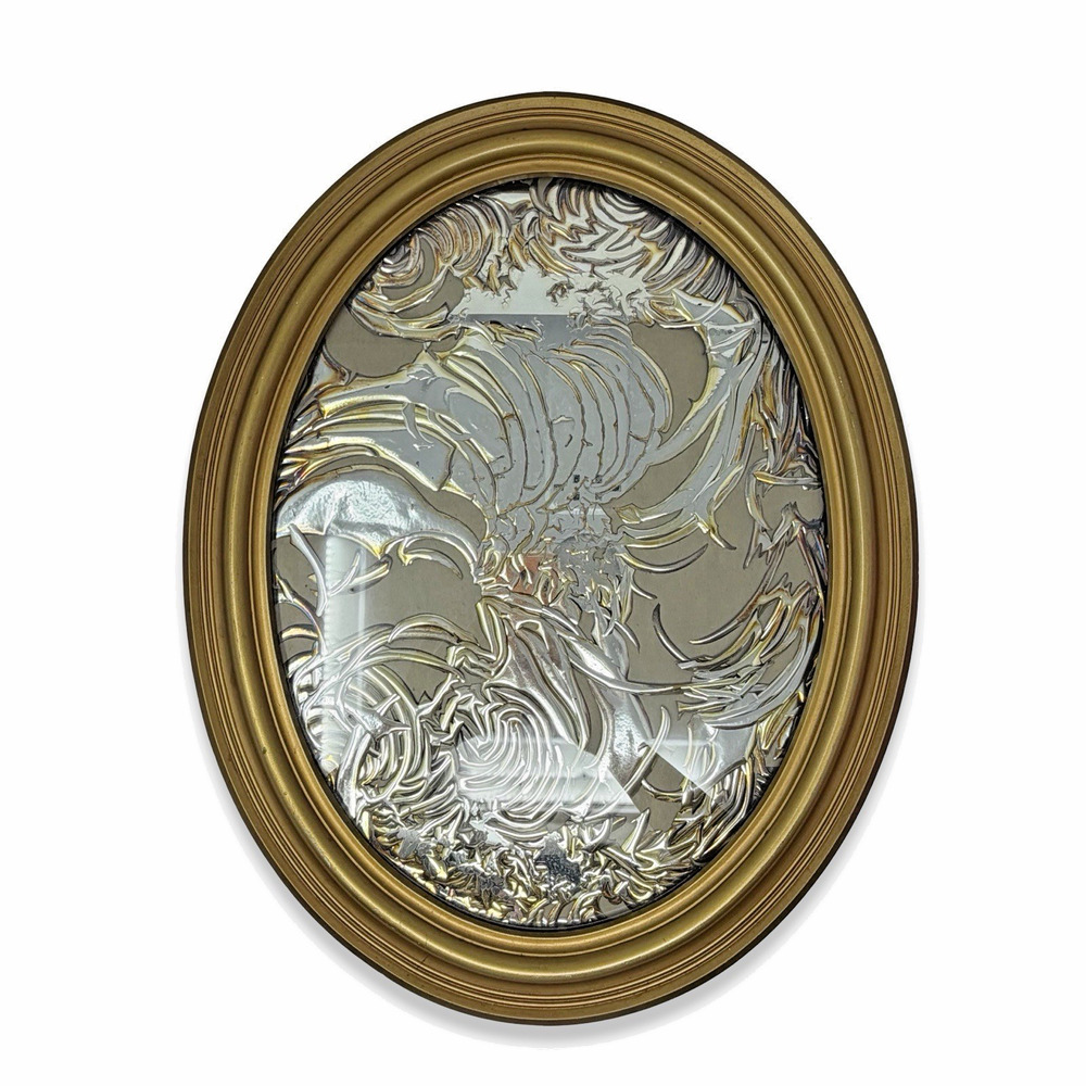 Vintage Hollywood Regency Oval Reverse Painted Glass Wall Art Gold Frame 19x14